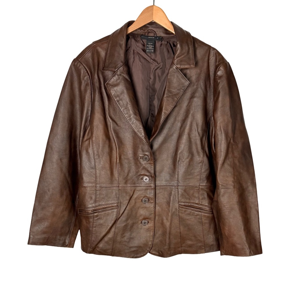 Venezia Brown Leather Blazer Jacket Women’s Classic Quiet Luxury